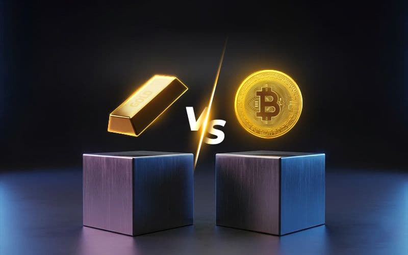مقایسه رشد قیمتی طلا و بیت‌کوین در طول زمان